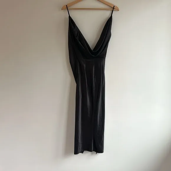 House Of CB Coco BLACK SATIN DRAPE BACK DRESS