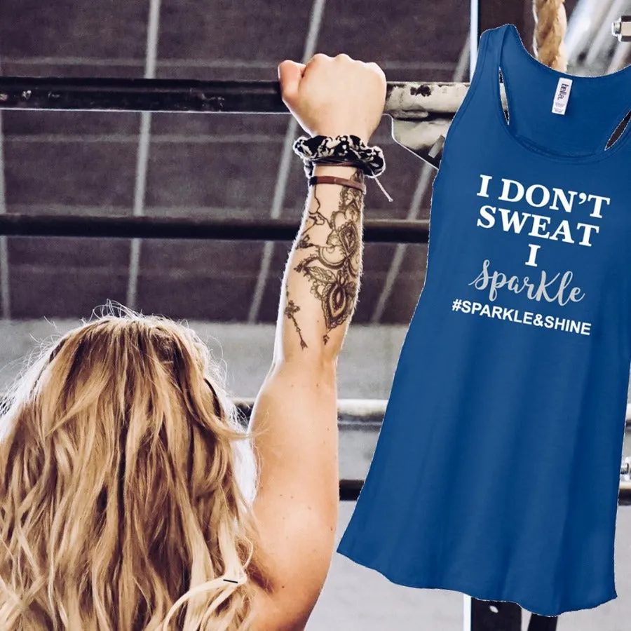 I Don't Sweat I Sparkle Womens Blue Tank