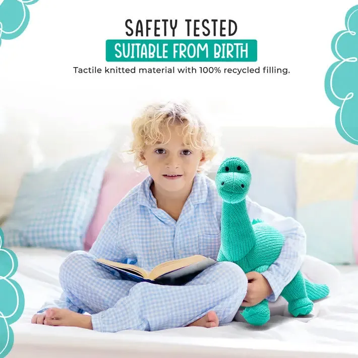 Ice Blue Diplodocus Knitted Dinosaur Toy