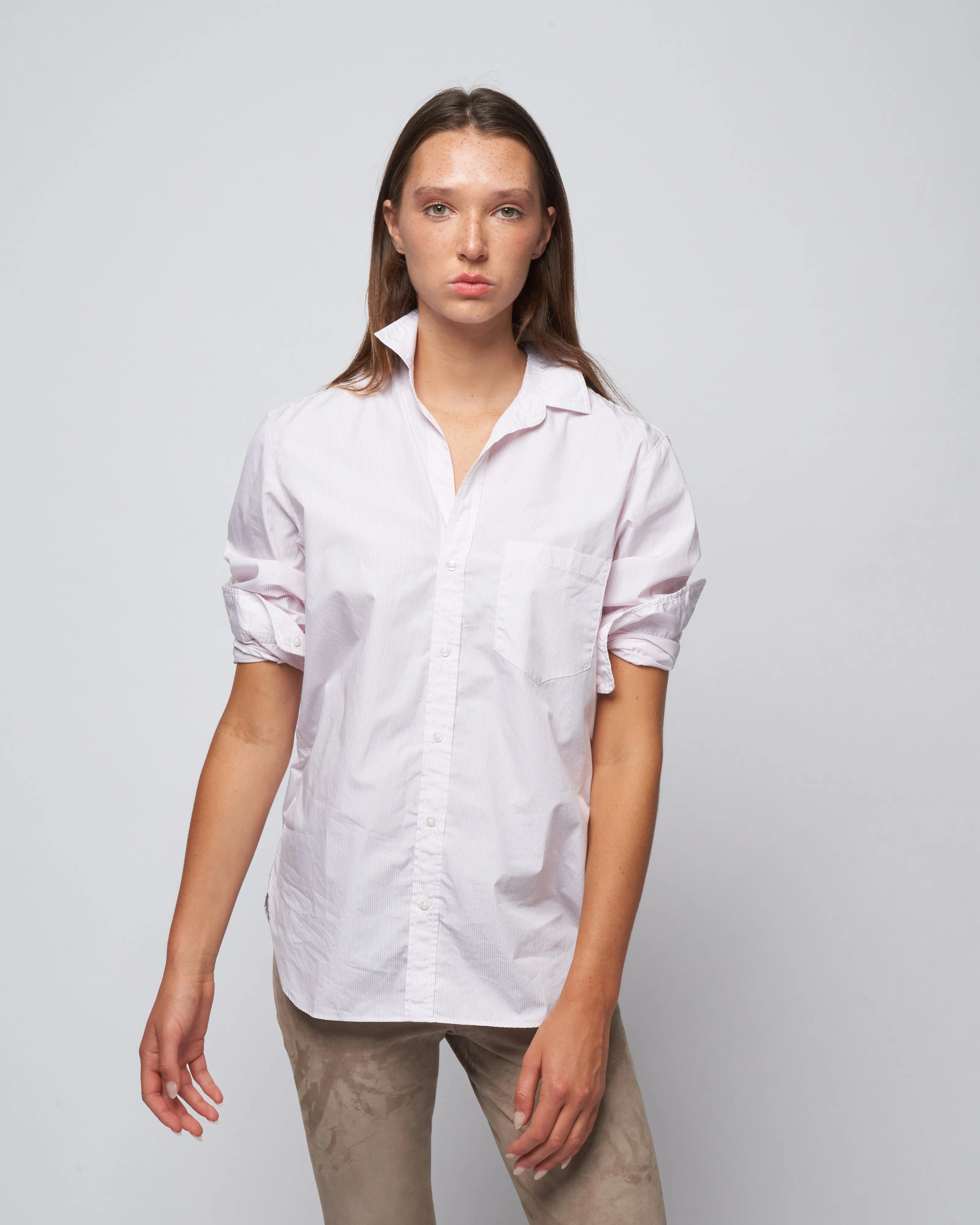 joedy woven button up - thin pink stripe