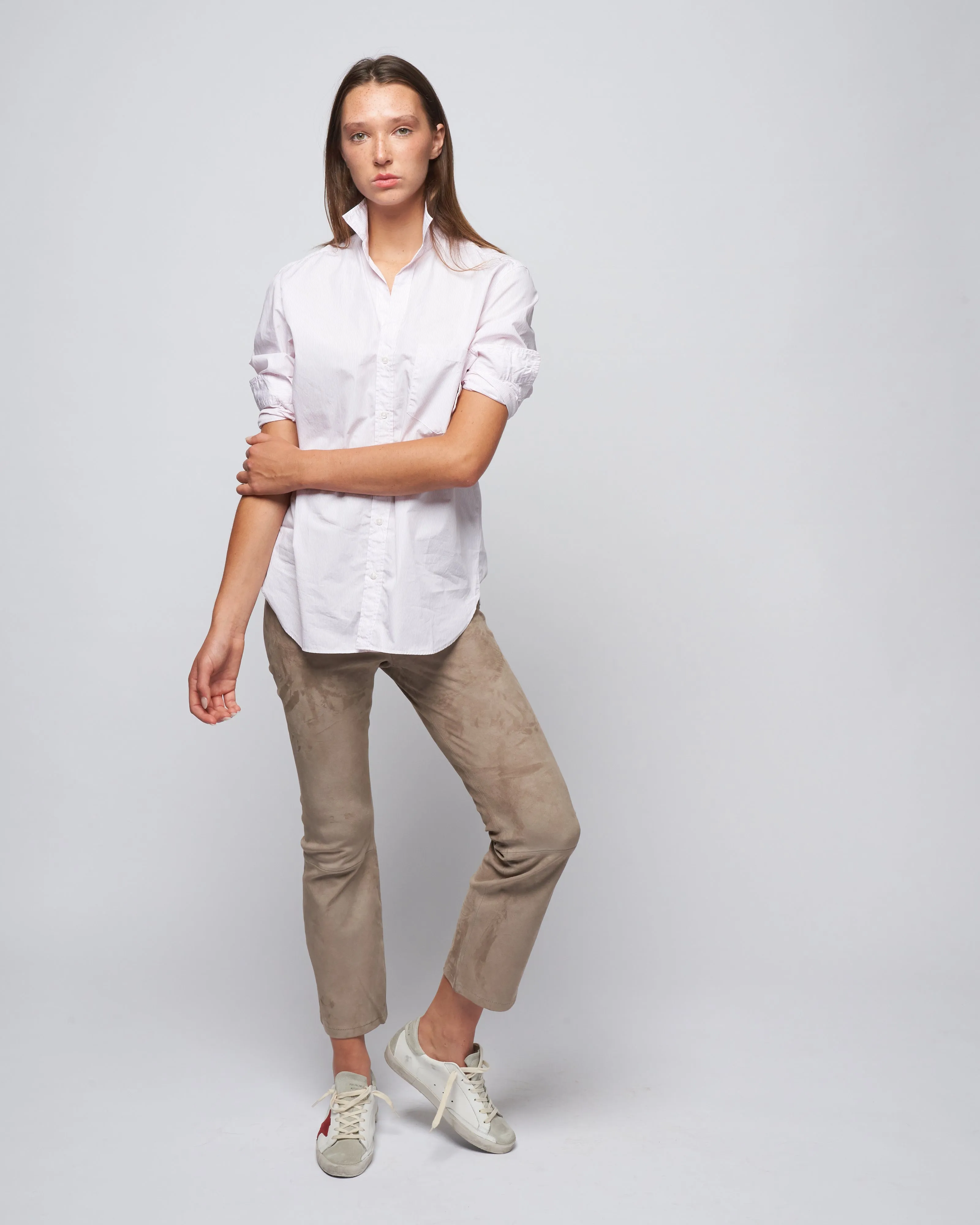 joedy woven button up - thin pink stripe