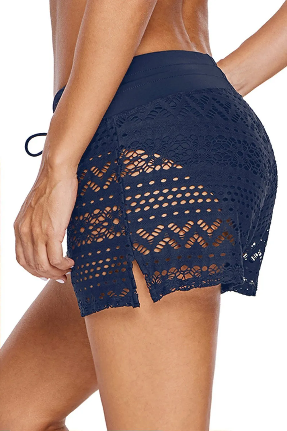 KaleaBoutique Stylish Blue Lace Shorts Attached Swim Bottom