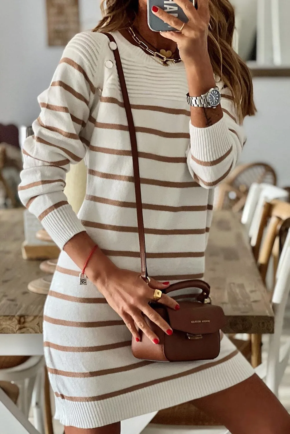 KaleaBoutique Stylish Button Ribbed Detail Mini Sweater Dress