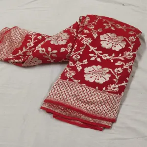 Karwachauth Red Floral Jaal Banarasi Saree