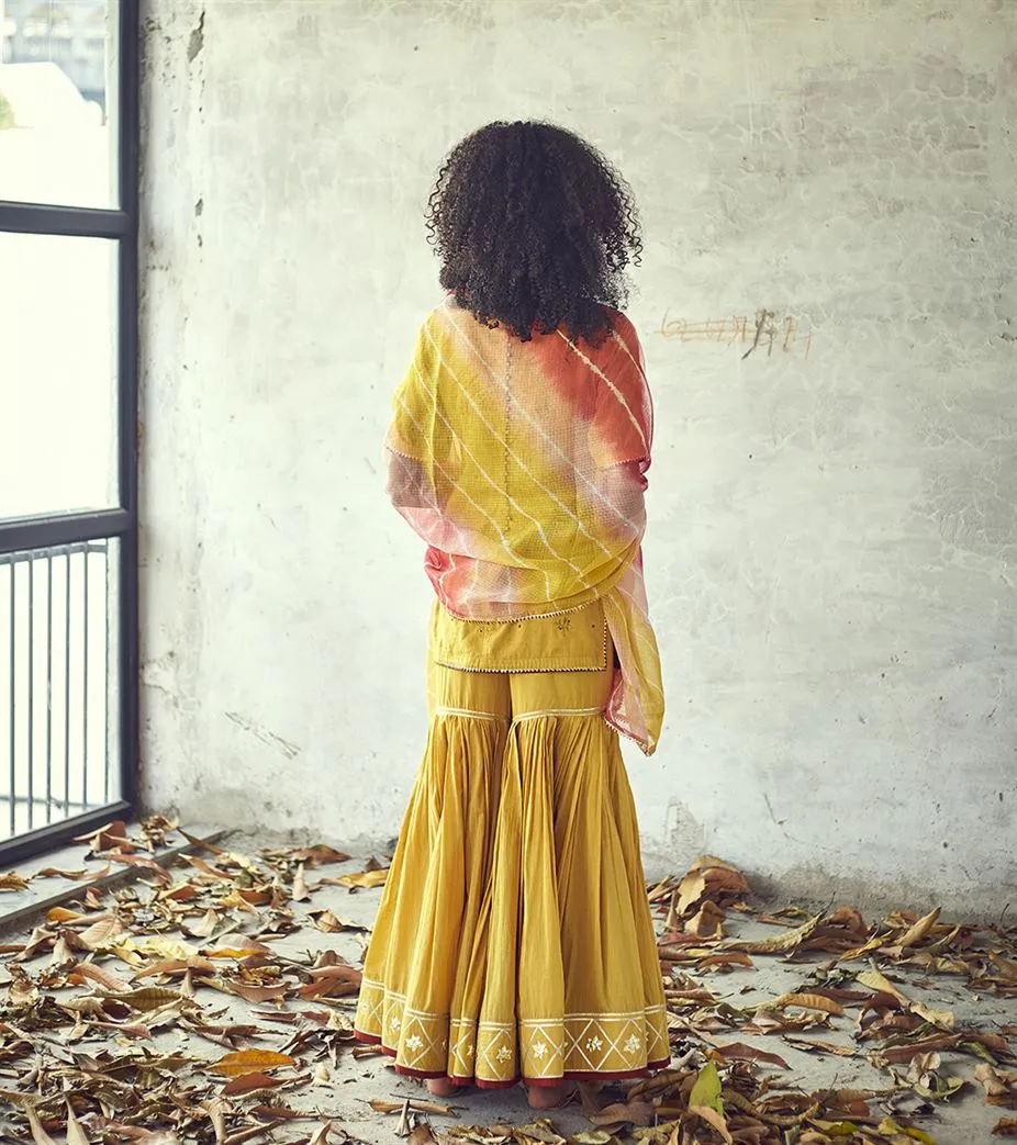 Khara Kapas Tribeca gold foil dots gota Rangeen Odhni dupatta KW620 Festive