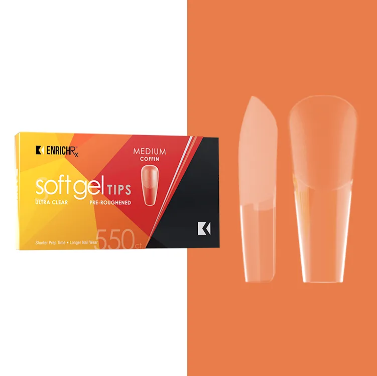 Kupa - Full Cover Soft Gel Tip - Medium Coffin 550pc (Pre-Etched)