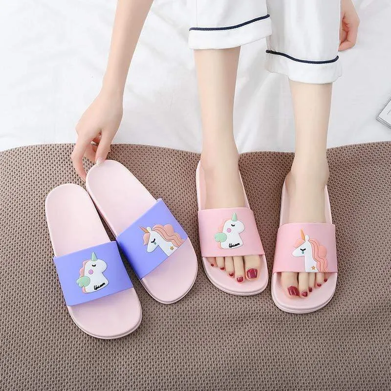Ladies summer Cartoon unicorn Slippers