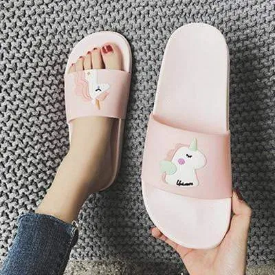 Ladies summer Cartoon unicorn Slippers
