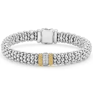 LAGOS Caviar Lux Single Station Diamond Caviar Bracelet in Sterling Silver and 18kt Yellow Gold