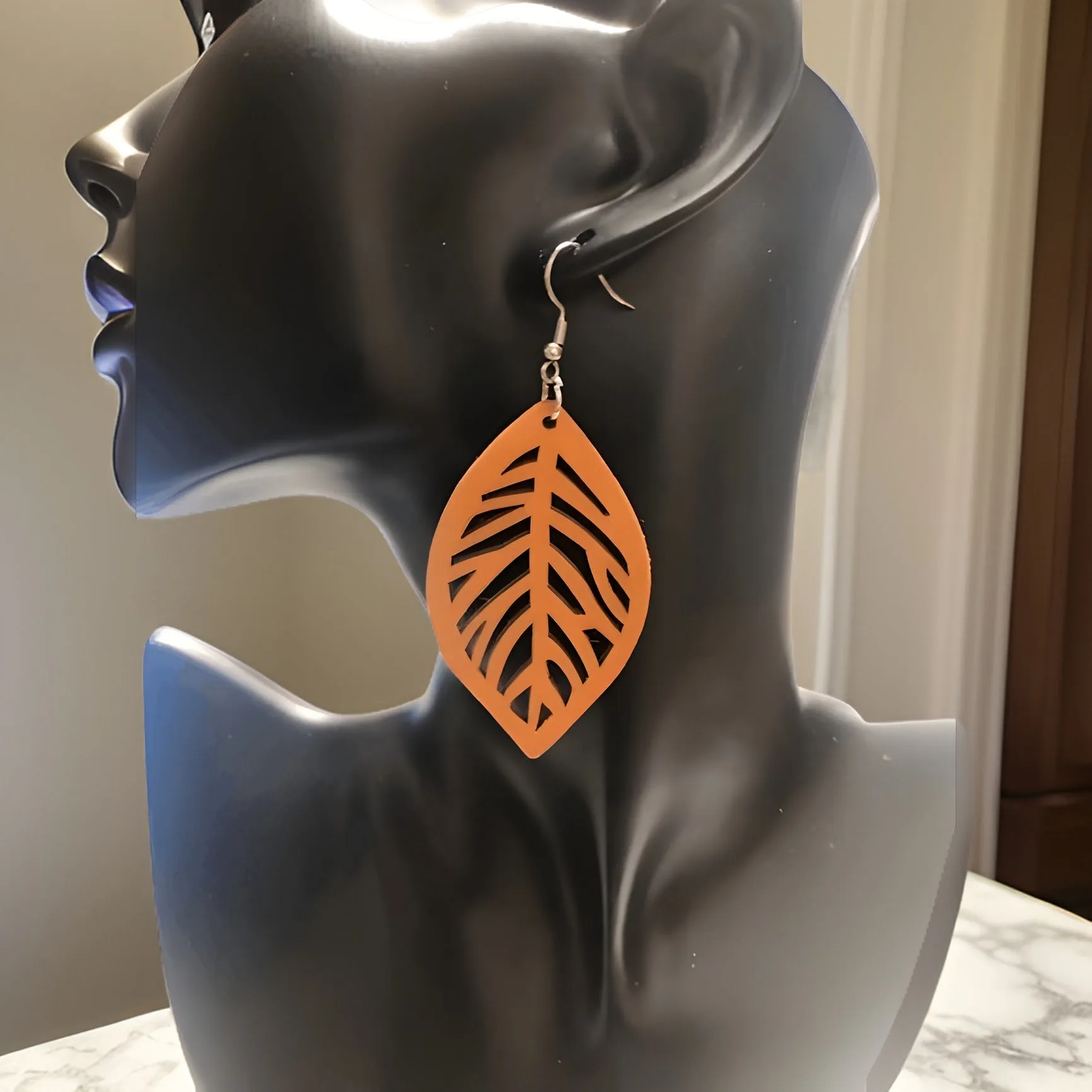 Leaf Shape Wooden Hoop Earrings