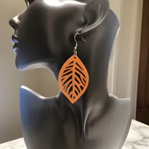 Leaf Shape Wooden Hoop Earrings