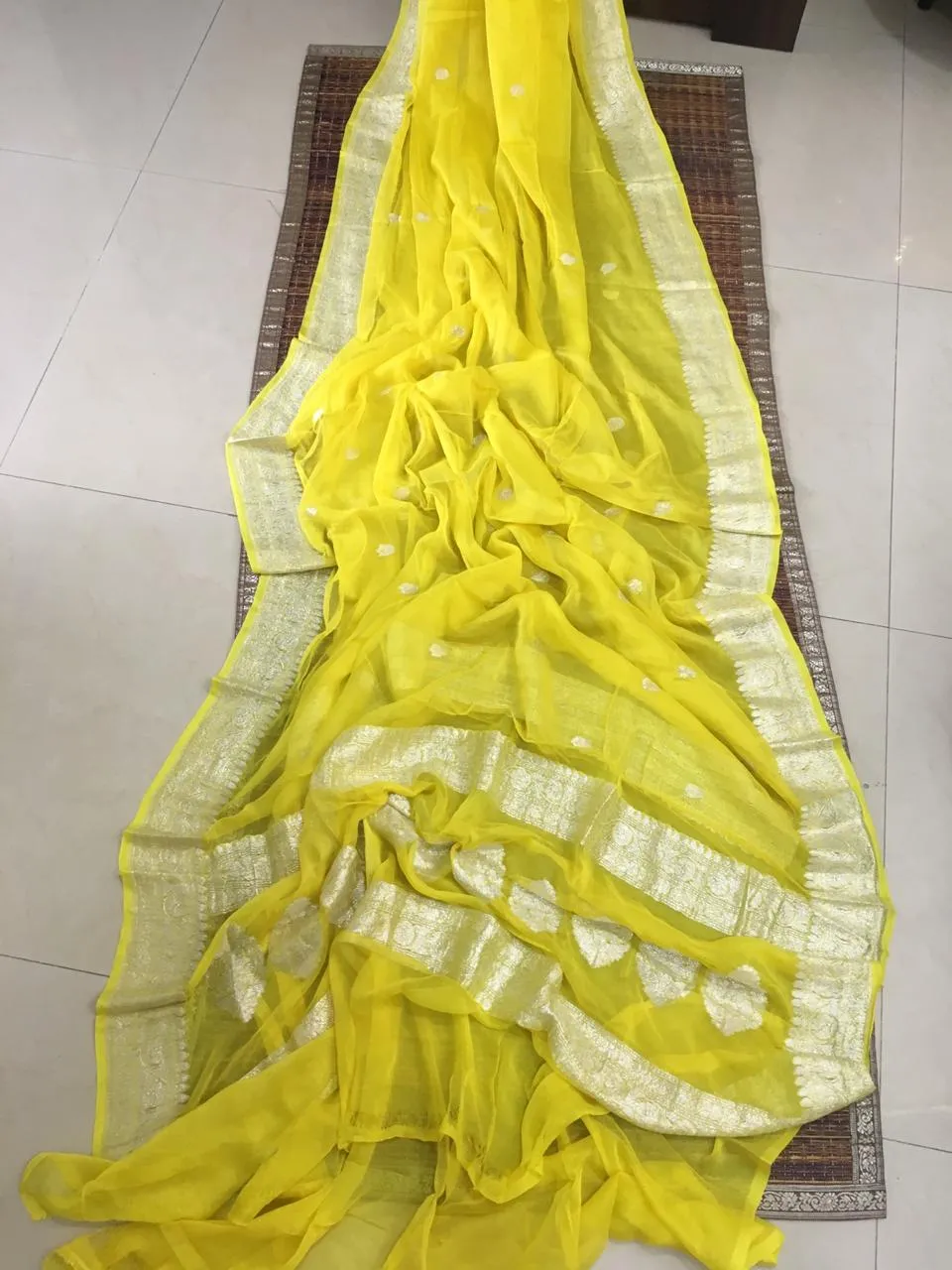 Lemon Yellow Banarasi Khaddi Jaal Saree