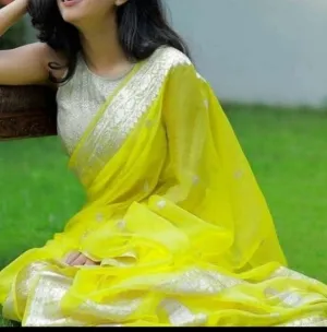 Lemon Yellow Banarasi Khaddi Jaal Saree