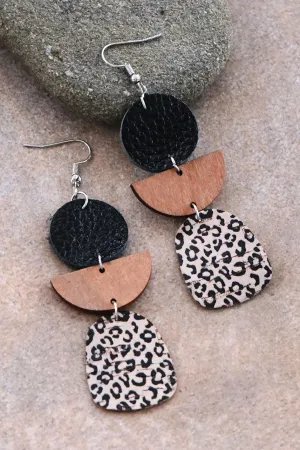 Leopard, Leather and Wooden Boho  Earring Set *