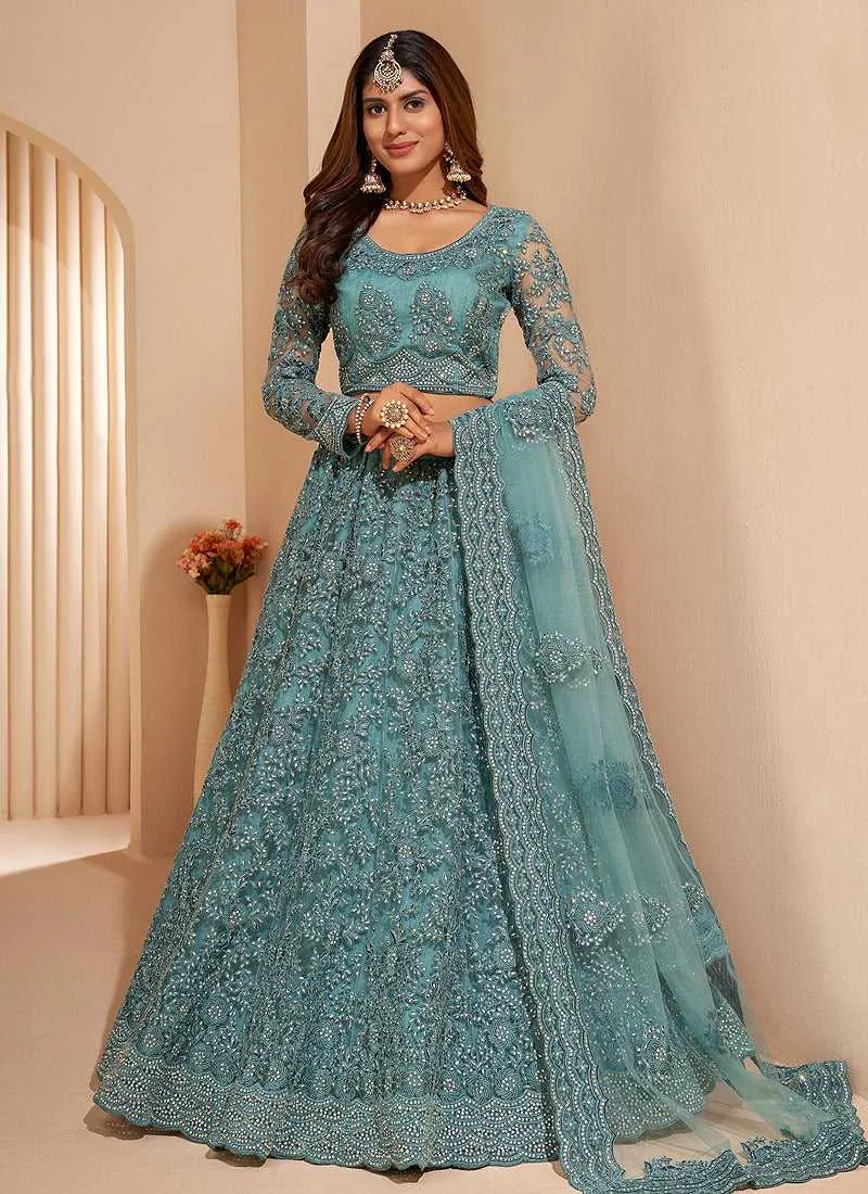 Light Blue Floral Embroidered Stylish Lehenga Choli