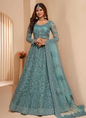 Light Blue Floral Embroidered Stylish Lehenga Choli