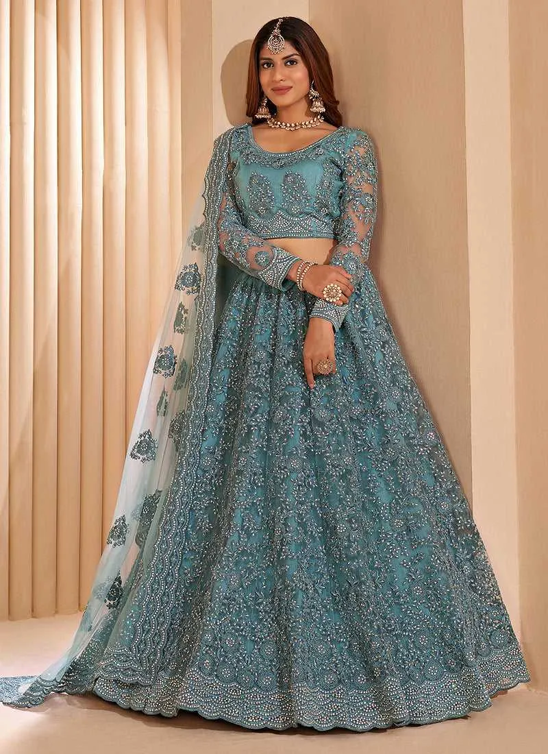 Light Blue Floral Embroidered Stylish Lehenga Choli