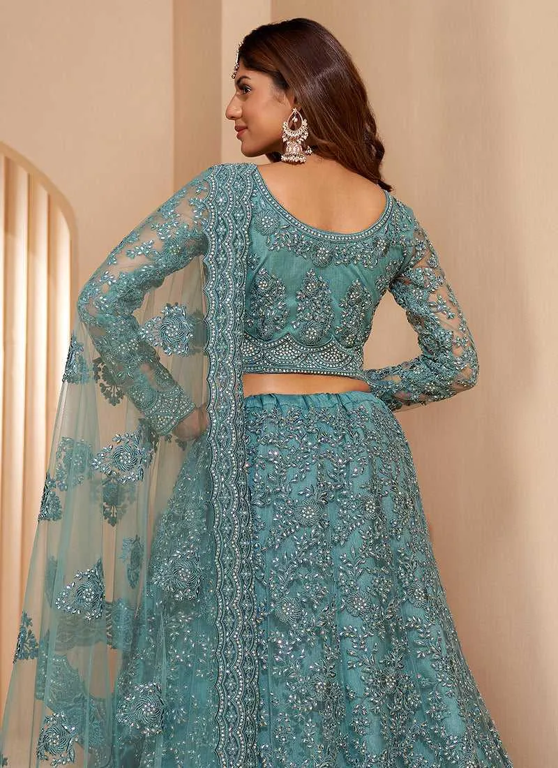 Light Blue Floral Embroidered Stylish Lehenga Choli