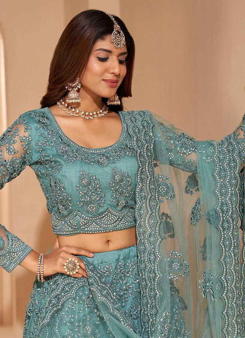 Light Blue Floral Embroidered Stylish Lehenga Choli
