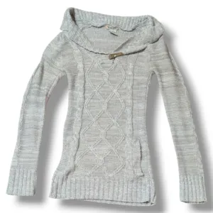 Love Change Gray Cable Knit Cowl Neck Sweater - Small - Cozy Fall &amp; Winter Vibes