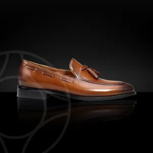LUKE Classic Loafer with Tassels, Crafted in Italian Patina Coloured Leather