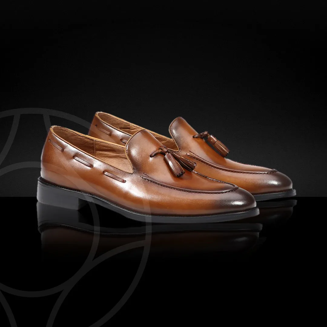LUKE Classic Loafer with Tassels, Crafted in Italian Patina Coloured Leather