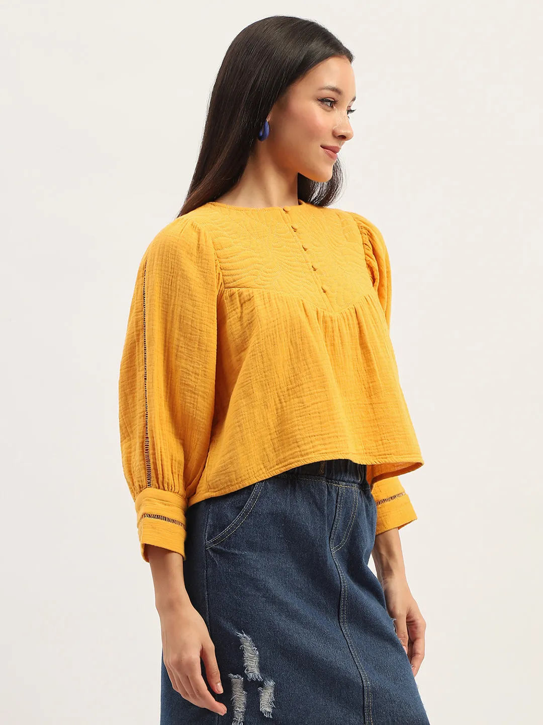 Madame Bishop Sleeve Mustard Yellow Top