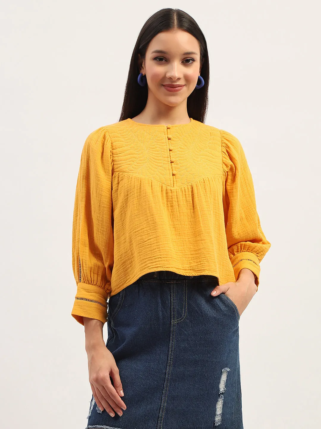 Madame Bishop Sleeve Mustard Yellow Top