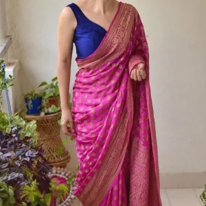 Magenta Pink Heavy Banarasi Georgette Saree
