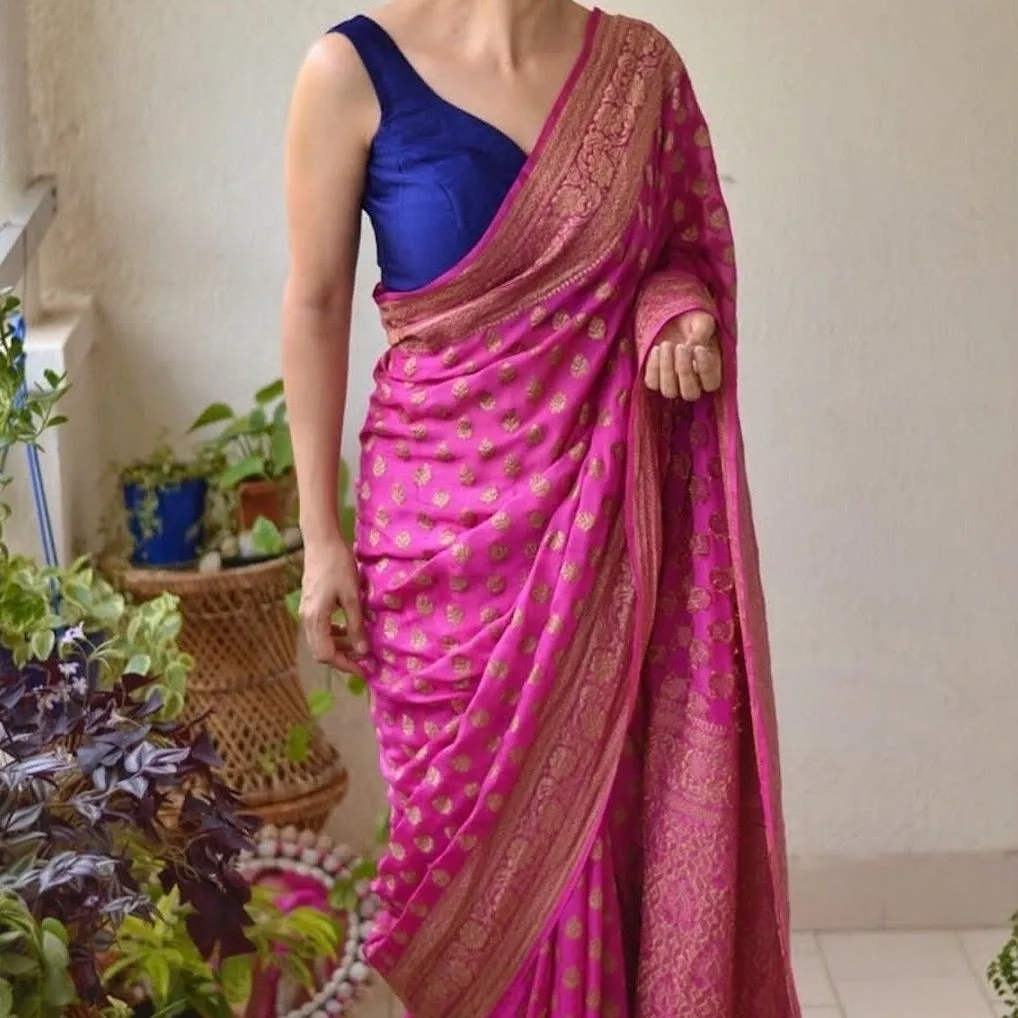 Magenta Pink Heavy Banarasi Georgette Saree