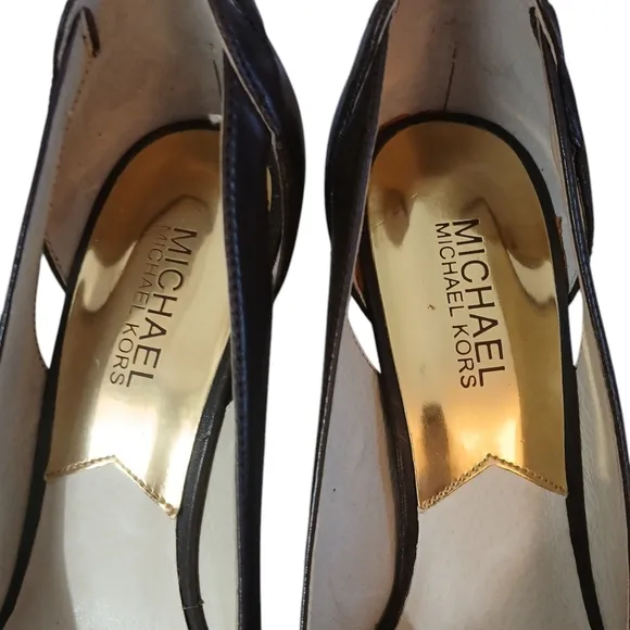 Michael Kors Hamilton Brown Leather Heels Size 8 Open Toe Pumps