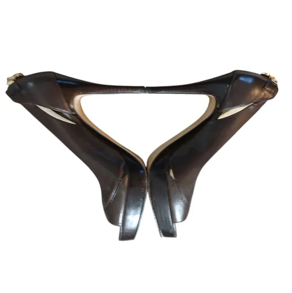 Michael Kors Hamilton Brown Leather Heels Size 8 Open Toe Pumps