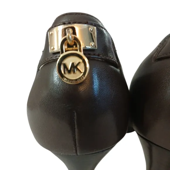 Michael Kors Hamilton Brown Leather Heels Size 8 Open Toe Pumps