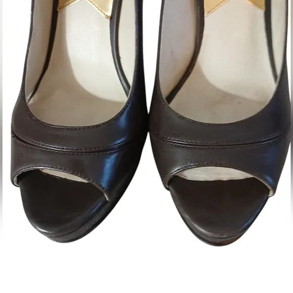 Michael Kors Hamilton Brown Leather Heels Size 8 Open Toe Pumps