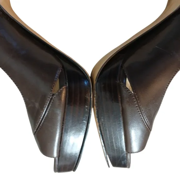 Michael Kors Hamilton Brown Leather Heels Size 8 Open Toe Pumps