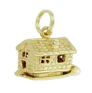 Movable Cozy Cabin Charm in 14 Karat Gold