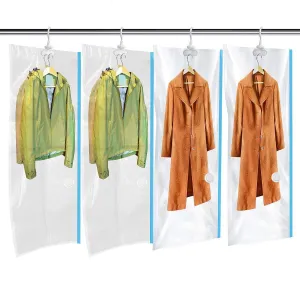 MRS BAG Hanging Vacuum Storage Bags 4 Jumbo(57x27.6'') Space Saver Bag Dress Cover with Hook for Coats, Jackets, Clothes & Closet Storage - Hand Pump Included