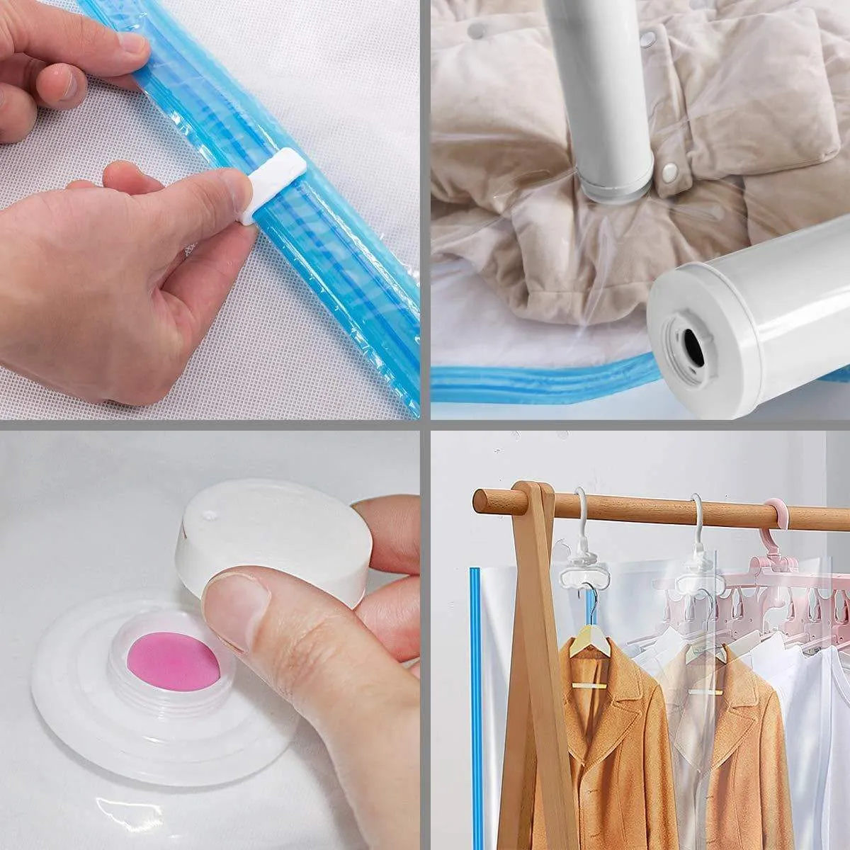 MRS BAG Hanging Vacuum Storage Bags 6 Pack (3Jumbo(57x27.6'')   3Short(41.3x27.6'')) Space Saver Bag Dress Cover with Hook for Coats, Jackets, Clothes & Closet Storage - Hand Pump Included