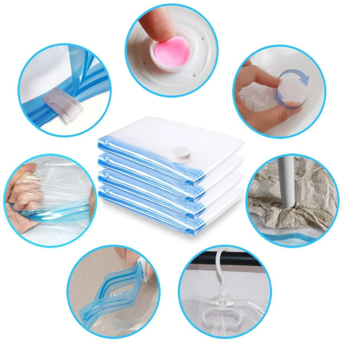MRS BAG Hanging Vacuum Storage Bags 6 Pack (3Jumbo(57x27.6'')   3Short(41.3x27.6'')) Space Saver Bag Dress Cover with Hook for Coats, Jackets, Clothes & Closet Storage - Hand Pump Included