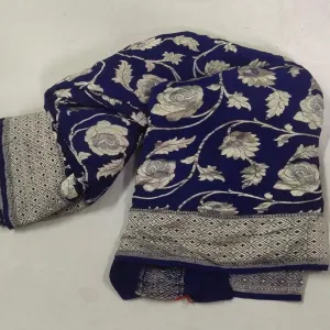 Navy Blue Floral Jaal Handwoven Banarasi Saree