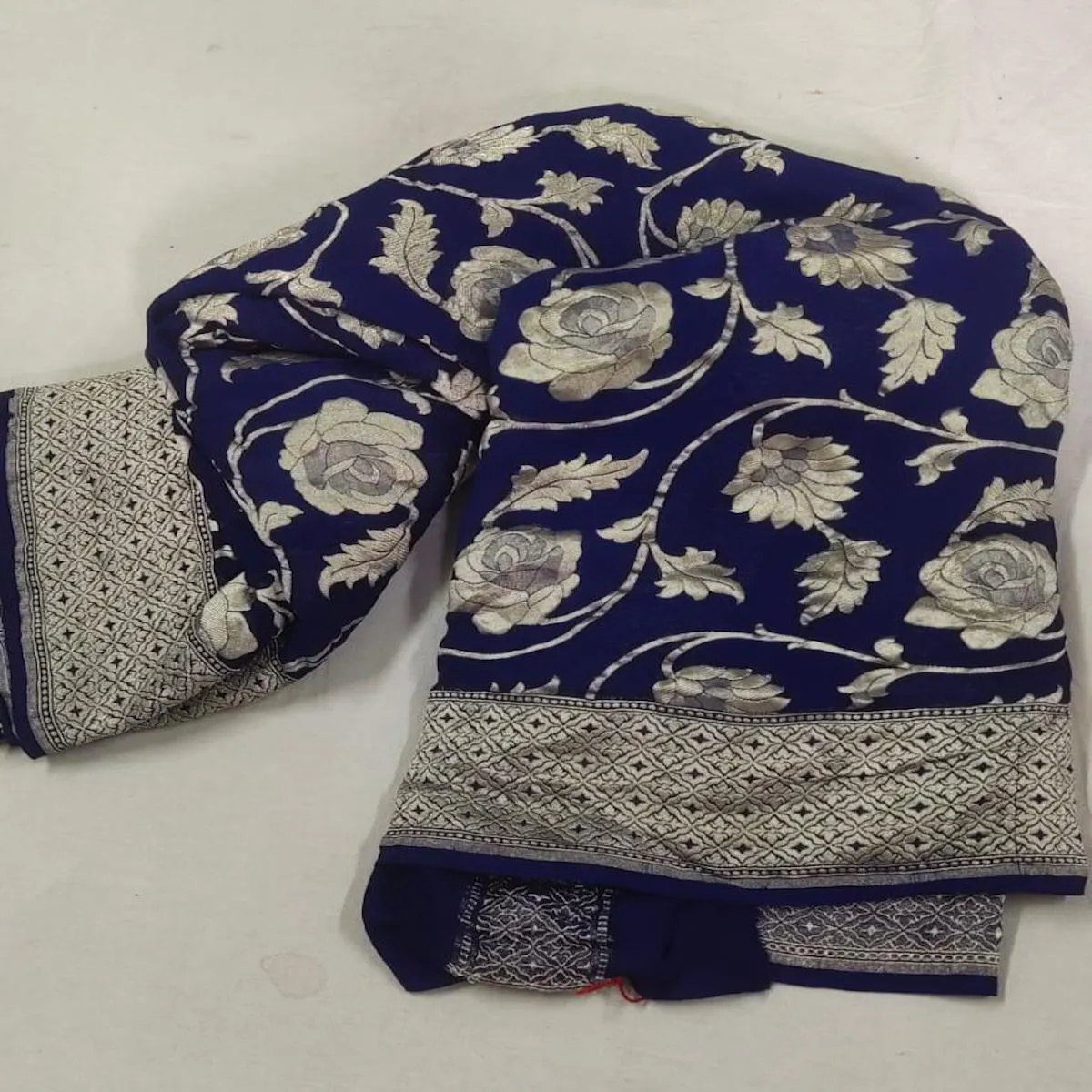 Navy Blue Floral Jaal Handwoven Banarasi Saree