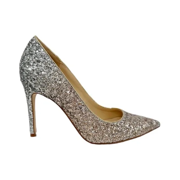 New Marc Fisher Garicky Glitter Sequin Pumps HeelsOmbre Silver Gold