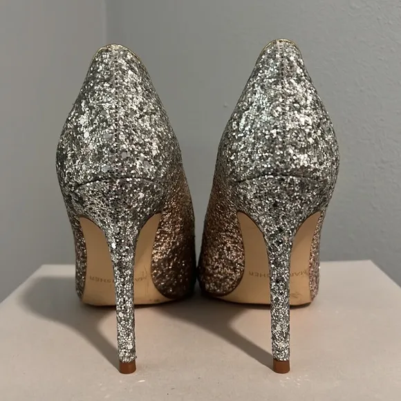 New Marc Fisher Garicky Glitter Sequin Pumps HeelsOmbre Silver Gold