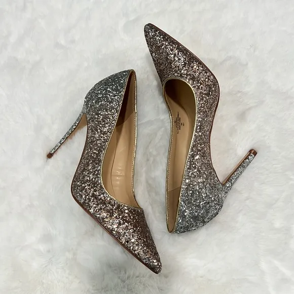 New Marc Fisher Garicky Glitter Sequin Pumps HeelsOmbre Silver Gold