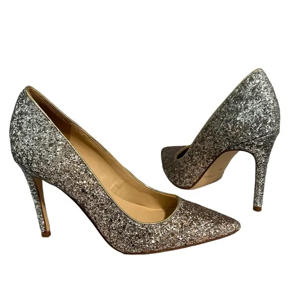 New Marc Fisher Garicky Glitter Sequin Pumps HeelsOmbre Silver Gold