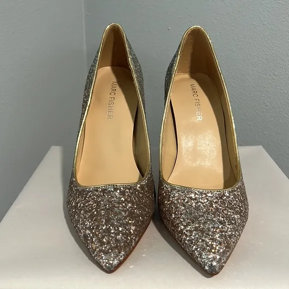 New Marc Fisher Garicky Glitter Sequin Pumps HeelsOmbre Silver Gold