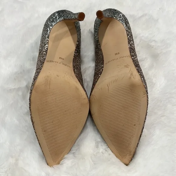 New Marc Fisher Garicky Glitter Sequin Pumps HeelsOmbre Silver Gold