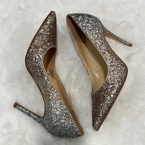 New Marc Fisher Garicky Glitter Sequin Pumps HeelsOmbre Silver Gold