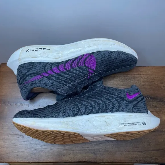 Nike | Pegasus Turbo Next Nature Flyknit Running Shoes - Black Purple ; Mens 8.5