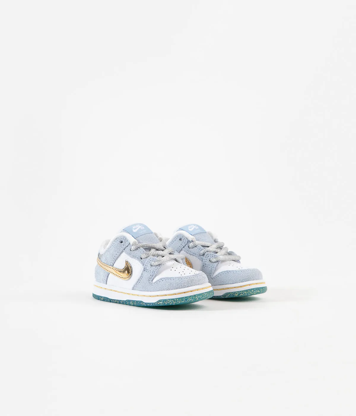 Nike SB x Sean Cliver Dunk Low Toddler Shoes - Psychic Blue / Metallic Gold - White